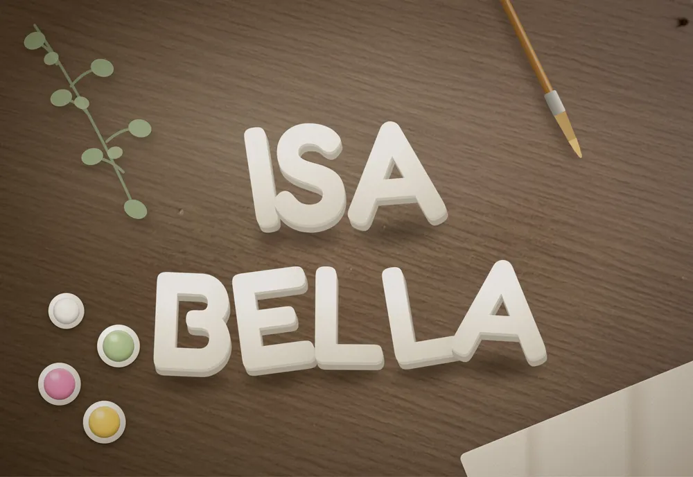 Handmade plaster nursery name sign spelling Isabella, in warm neutral boho tones